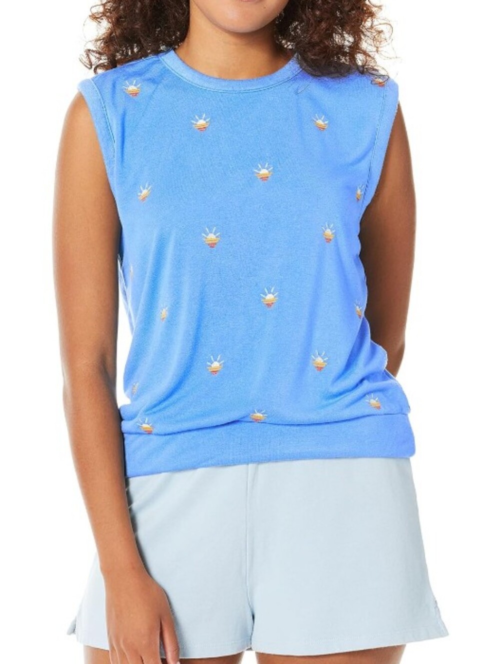 PJ Salvage Bright Blue Sleeveless Embroidered Tank Top